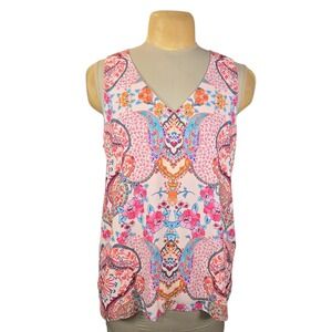 Tabitha Webb Womens XL Pink Paisley Floral V-Neck Sleeveless Lined Blouse Tank
